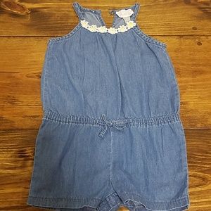 Toddler girl blue jean romper with daisies